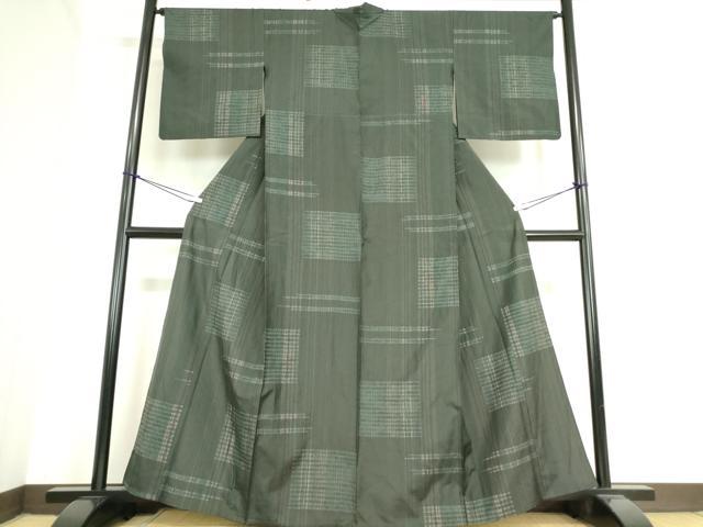 平和屋着物▽本場縞大島紬 単衣 絞り 横段絣文 大山謹製 証紙付き