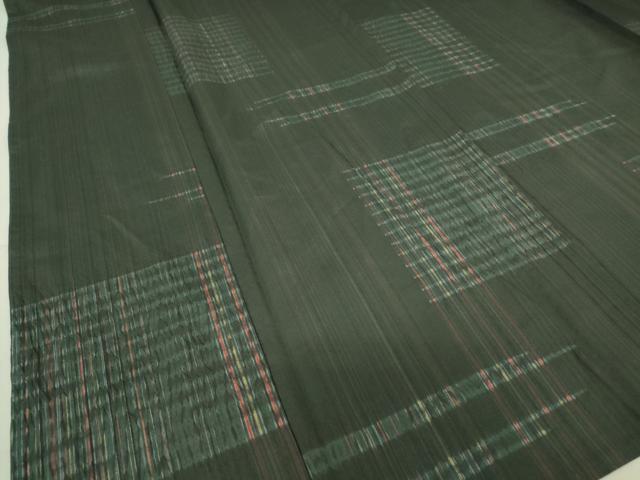 平和屋着物▽本場縞大島紬 単衣 絞り 横段絣文 大山謹製 証紙付き