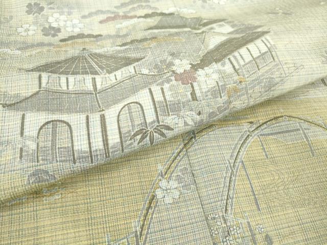 平和屋着物▽訪問着 単衣 お召地 風景文 正絹 逸品 DAAT9717az