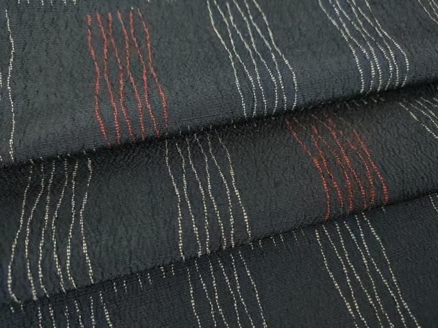 平和屋着物▽上質なお召　単衣　変わり市松文　黒地　正絹　逸品　DAAT9721az