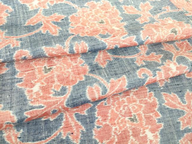 平和屋着物▽上質な紬　単衣　牡丹唐草文　正絹　逸品　DAAT9723az