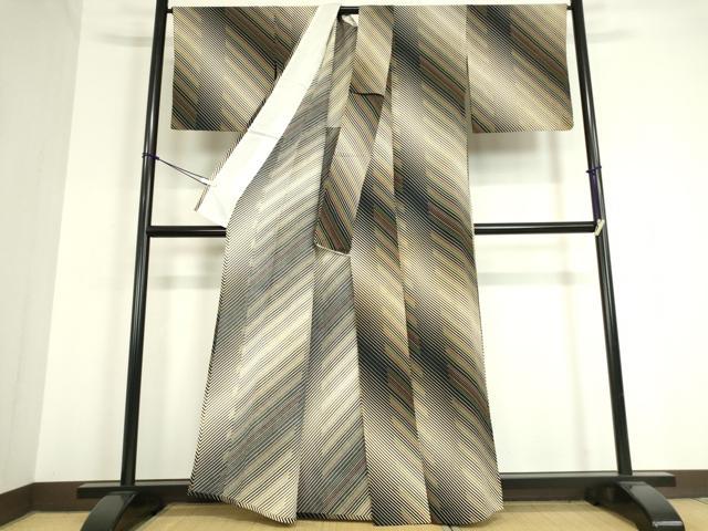 平和屋着物○上質な紬 縞 正絹 逸品 未使用 DAAX3789az 平和屋着物