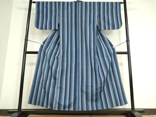 平和屋着物▽上質な紬　単衣　縞　正絹　逸品　DAAT9840az