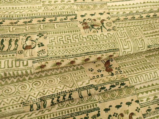 平和屋着物▽上質な小紋　単衣　人物壁画文　正絹　逸品　DAAT9845az