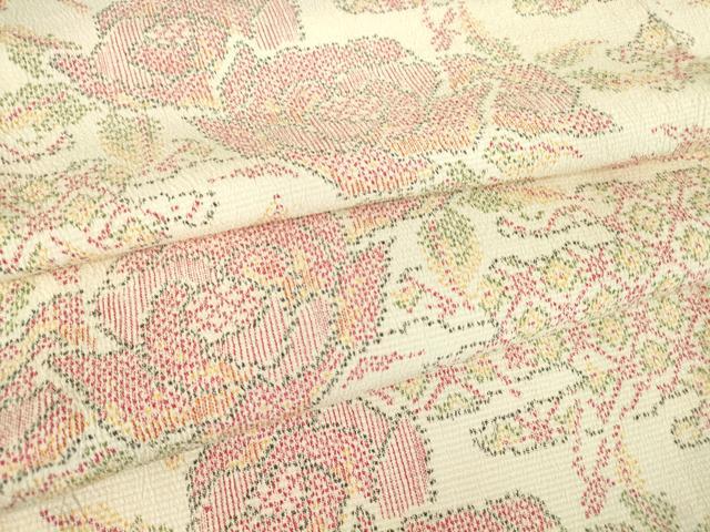 平和屋着物▽本塩沢　単衣　牡丹文　正絹　逸品　DAAT9853az