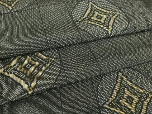 平和屋着物▽上質な紬　単衣　格子丸文　正絹　逸品　DAAT9860az