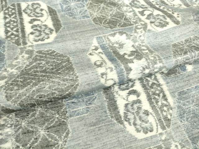 平和屋着物▽小千谷紬 単衣 亀甲更紗花文 正絹 逸品 DAAT9861az