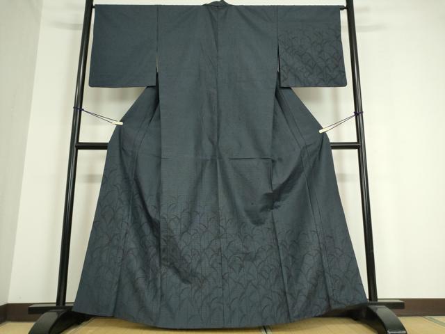 平和屋着物▽訪問着　紬地　単衣　草花文　100亀甲　正絹　逸品　DAAT9874az