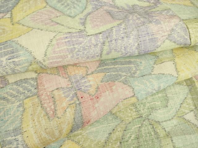 平和屋着物▽小千谷紬　単衣　花尽くし　正絹　逸品　DAAT9890az