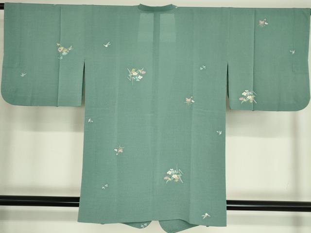 平和屋着物▽道中着　スリーシーズン　春夏秋　塵除け　絽縮緬　友禅　草花文　正絹　逸品　DAAT9892az ○【スリーシーズン】 【仕立て上がり】 正絹紋紗道中着 「墨流し