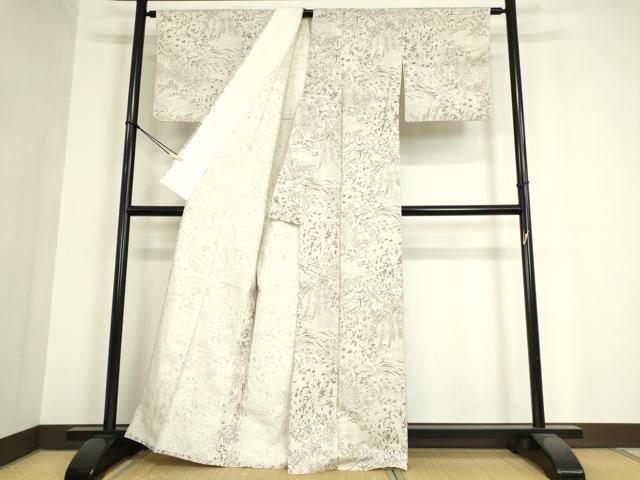 平和屋着物▽上質な小紋 単衣 紬地 草花文 正絹 逸品 AAAY9437jh