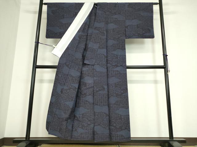 平和屋着物▽結城紬 単衣 霞取り花文 証紙付き 正絹 逸品 DAAT9922az