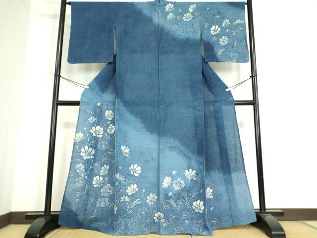 平和屋着物▽訪問着　単衣　草花文　ろうけつ染め　綿　逸品　DAAT9943az