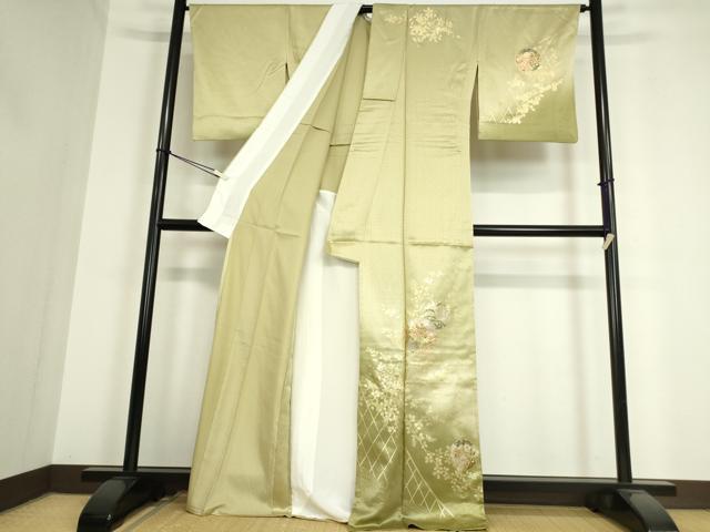 平和屋着物▽訪問着　単衣　雪輪花文　暈し染め　金彩　正絹　逸品　DAAT9949az_1