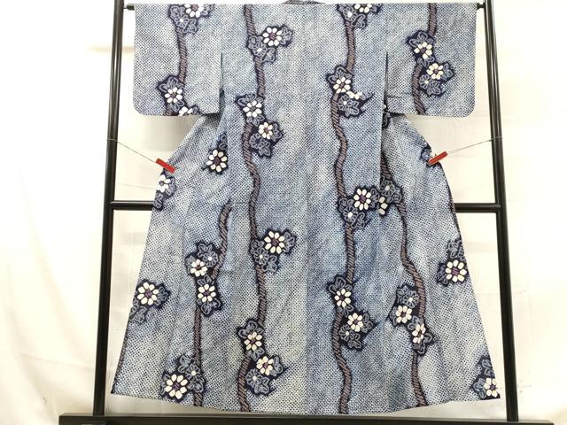 平和屋着物∴夏物　浴衣　有松鳴海絞り　草花文　綿　逸品　DAAU0461cd