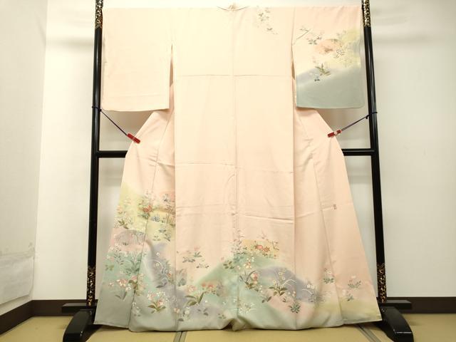 平和屋着物●訪問着　作家物　地紙草花文　暈し染め　金彩　正絹　逸品　DAAU0522tw