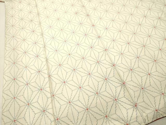 平和屋着物○上質な紬 麻の葉文様 正絹 逸品 DAAU0534tw 紬