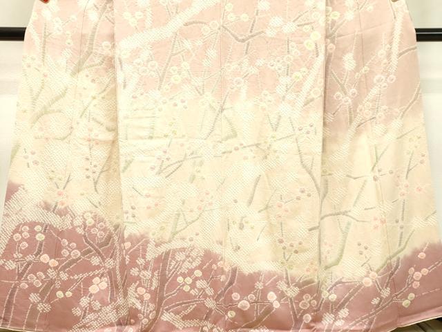 平和屋着物○訪問着 絞り 枝花文 暈し染め 三越扱い 正絹