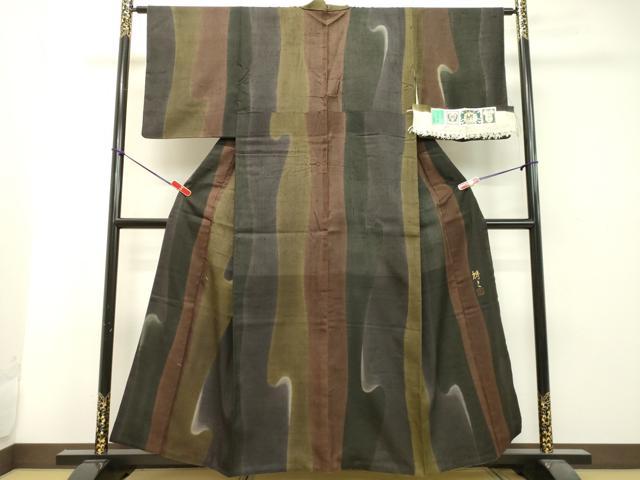 平和屋着物●結城紬　奥順　はたおり娘　訪問着　変わり間道　証紙付き　正絹　逸品　DAAU0570tw