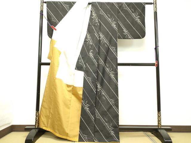 平和屋着物○上質な紬 笹竹文 黒地 正絹 逸品 DAAU0577tw