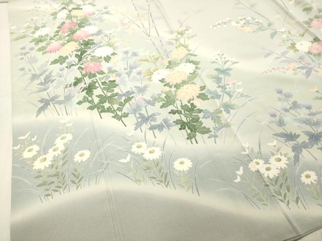 平和屋着物○十日町友禅作家 岡村蒼風 訪問着 草花文 暈し染め 正絹