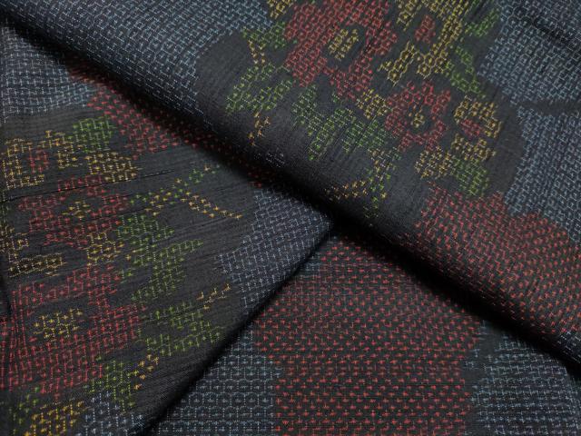 平和屋着物●結城紬　80亀甲　舞花文　正絹　逸品　DAAU0589tw