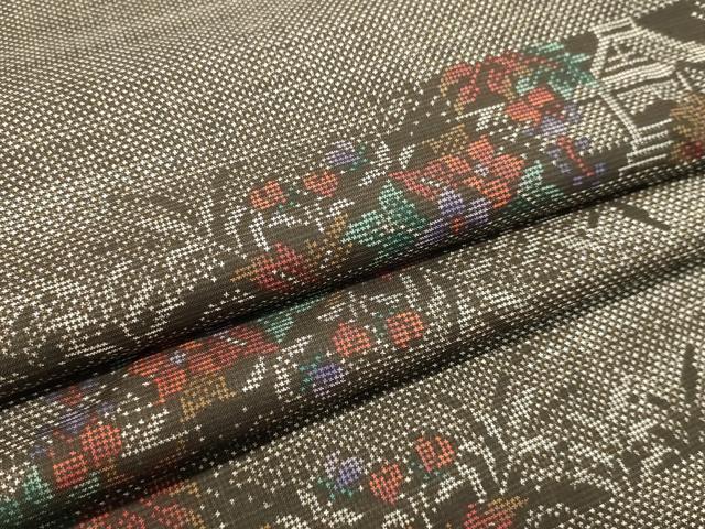 平和屋着物●本場大島紬　7マルキ　横段風景花文　ロング丈　正絹　逸品　DAAU0621tw