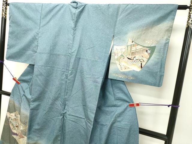 平和屋着物○本場染大島紬 訪問着 刺繍 色紙重ね人物風景文 金