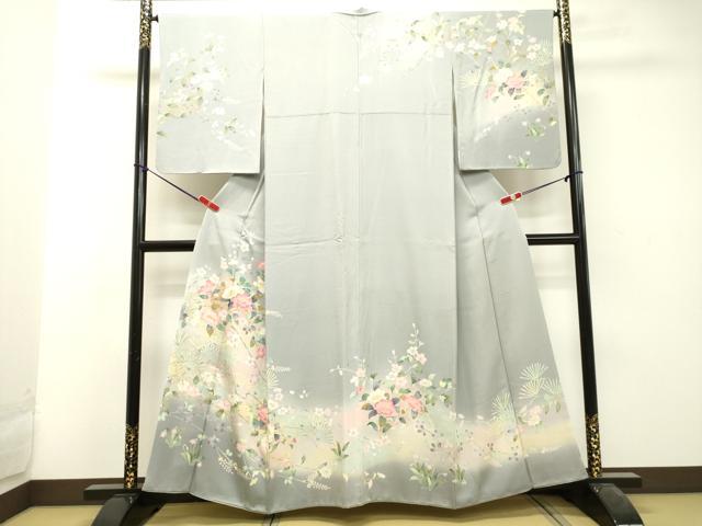 平和屋着物●訪問着　友禅　枝花文　暈し染め　金彩　正絹　逸品　DAAU0632tw