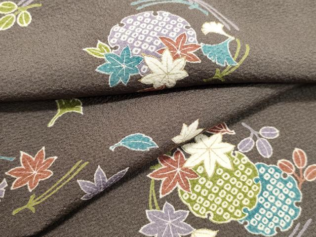 平和屋着物●上質な小紋　雪輪重ね草葉文　金彩　正絹　逸品　DAAU0639tw