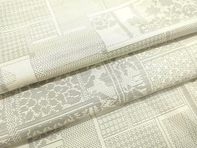 平和屋着物●本場大島紬　白大島　9マルキ　格子草花文　正絹　逸品　DAAU0645tw