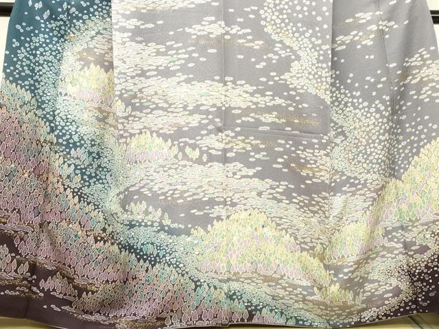 平和屋着物○訪問着 絞り 樹林文 暈し染め 金彩 金通し地