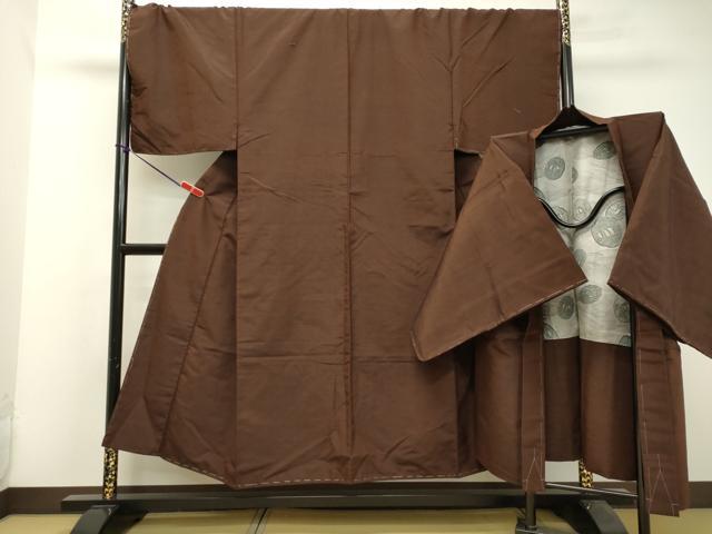 平和屋着物●男性　紬　アンサンブル　茶褐色　キングサイズ　正絹　逸品　未使用　DAAU0666tw