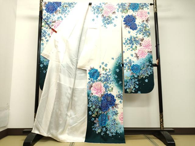 平和屋着物○豪華振袖・袋帯・長襦袢（袷）セット 花蝶文 暈し染め