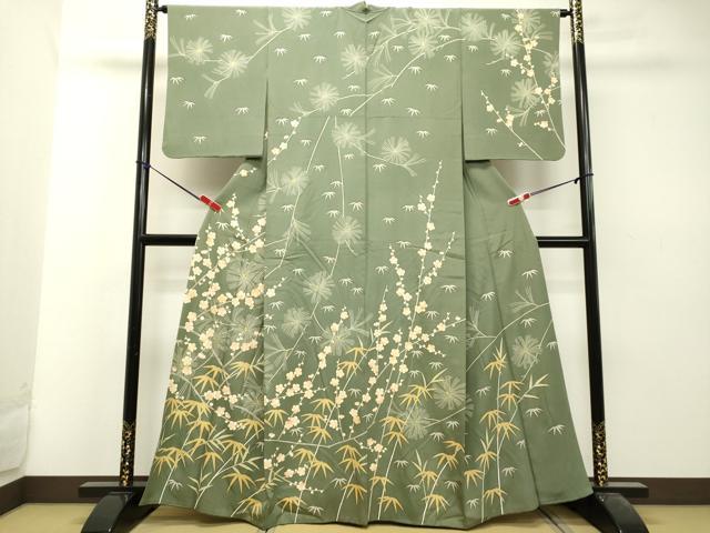 平和屋着物○訪問着 駒刺繍 松竹梅 金彩 正絹 逸品 DAAU0673tw 付け下げ