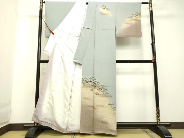 平和屋着物●訪問着　立波風景笠松文　暈し染め　金彩　正絹　逸品　DAAU0685tw