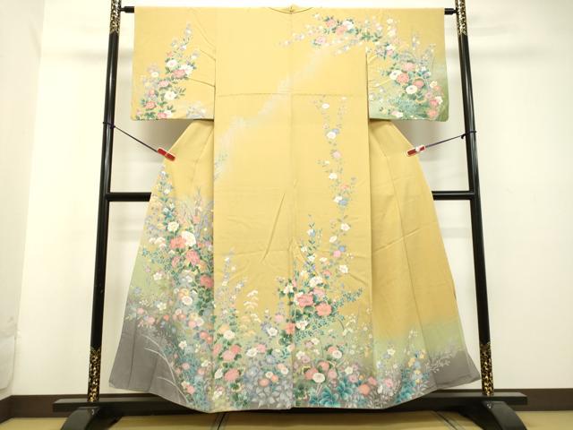 平和屋着物●訪問着　草花文　暈し染め　金彩　正絹　逸品　DAAU0694tw