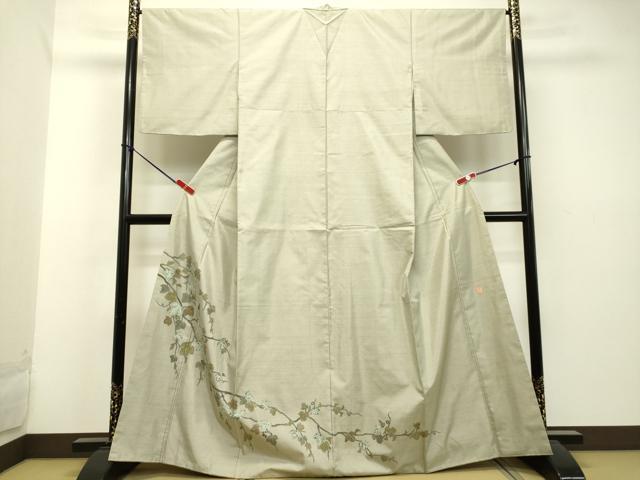 平和屋着物●本場縞大島紬　色留訪問着　作家物　葡萄蔦の葉文　正絹　逸品　DAAU0697tw