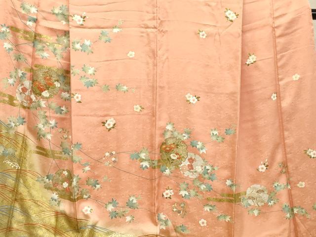 平和屋着物○訪問着 駒刺繍 立波雪輪草花文 暈し染め 金彩