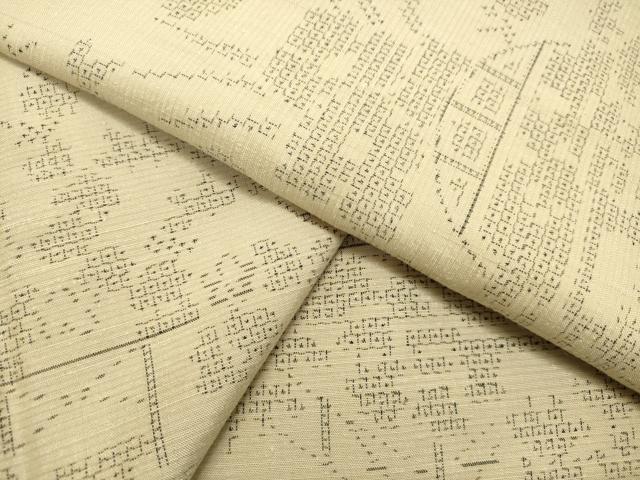 平和屋着物●結城紬　100亀甲　風景草花文　正絹　逸品　DAAU0723tw