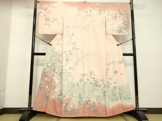 平和屋着物●訪問着　作家物　流水文　鈴乃屋扱い　正絹　逸品　AABD4459ph 平和屋着物○訪問着 友禅 作家物 流水花文 暈し染め 鈴乃屋