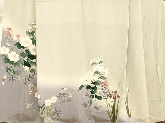 平和屋着物○訪問着 草花文 暈し染め 金彩 鬼しぼ縮緬 正絹