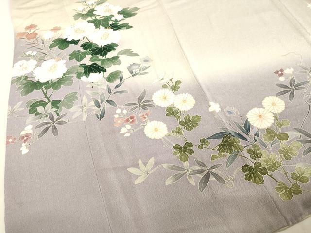 平和屋着物○訪問着 草花文 暈し染め 金彩 鬼しぼ縮緬 正絹