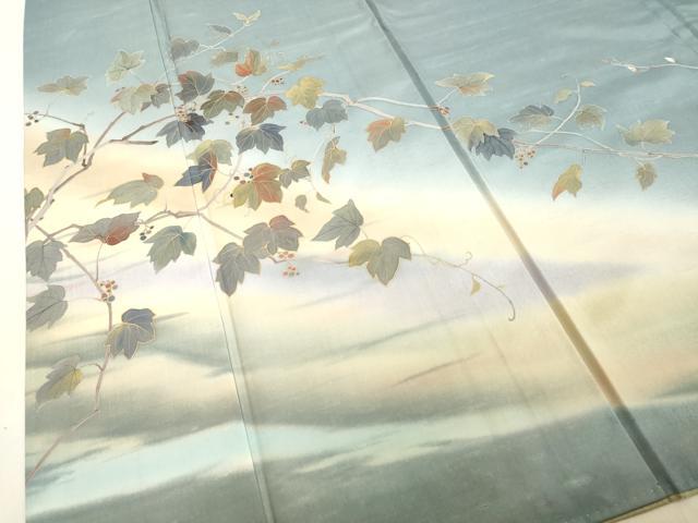 平和屋着物○上質な小紋 紬地 手書き 蔦の葉文 金彩 正絹