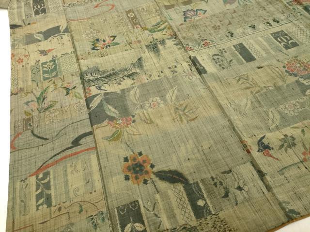 平和屋着物○小千谷紬 百柄 横段花文 正絹 逸品 DAAU0739tw