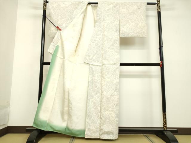 平和屋着物○結城紬 80亀甲 風景草葉文 正絹 逸品 DAAU0742tw