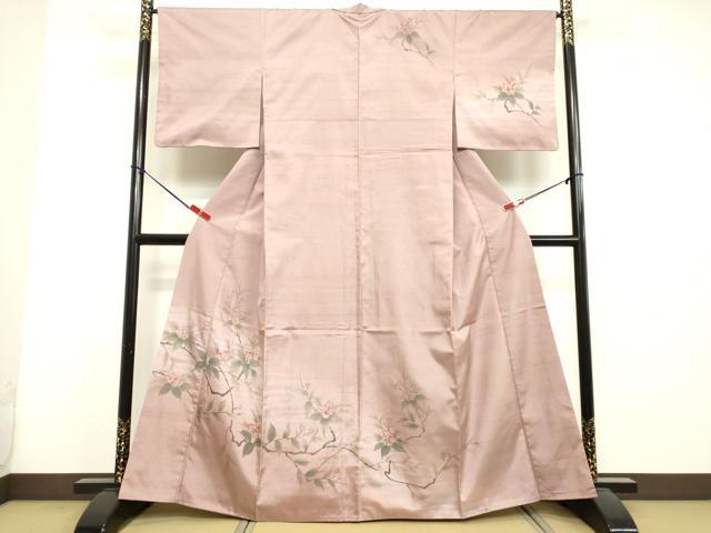 平和屋着物●訪問着　紬地　手描き　枝桜文　正絹　逸品　DAAU0753tw