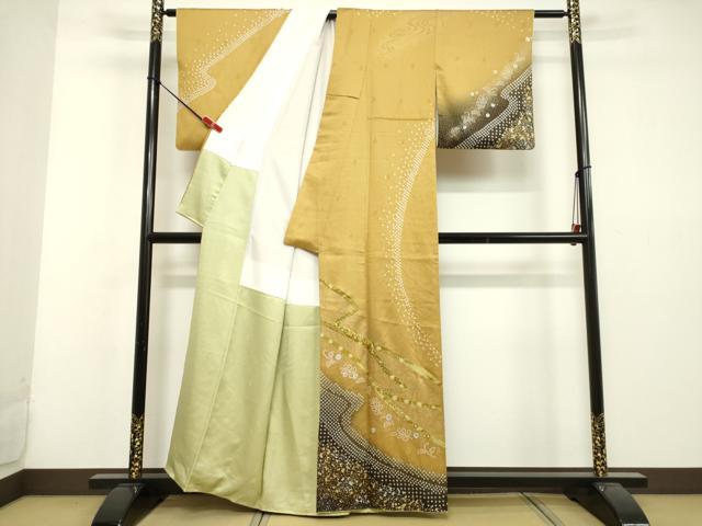 平和屋着物○訪問着 流水吉祥花文 暈し染め 金銀彩 正絹