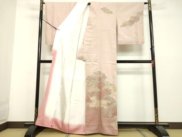 平和屋着物●中国三大刺繍　スワトウ刺繍　総刺繍　訪問着　紬地　花唐草文　正絹　逸品　CAAW3768vf 平和屋着物○中国三大刺繍 スワトウ刺繍 総刺繍 訪問着 紬地