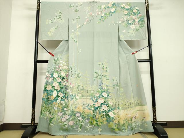 平和屋着物○訪問着 友禅 作家物 草花竹文 正絹 逸品 DAAU0766tw